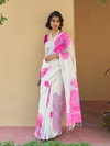 MG 596 Plain Linen With Gold Jari Border Printed Saree Exporters In India